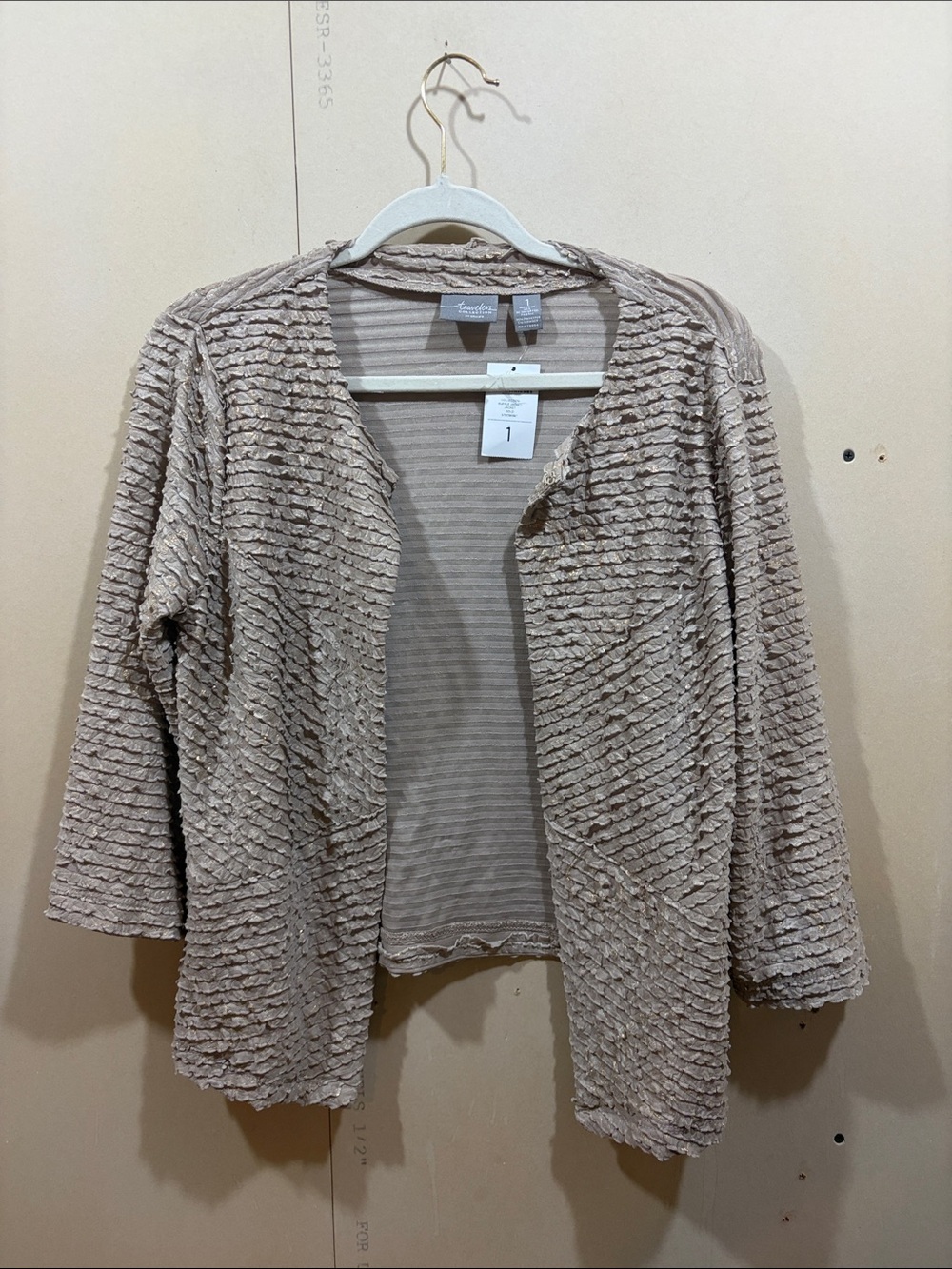 NWT Chico’s Gold Metallic Shimmer Ruffle Jacket Size S